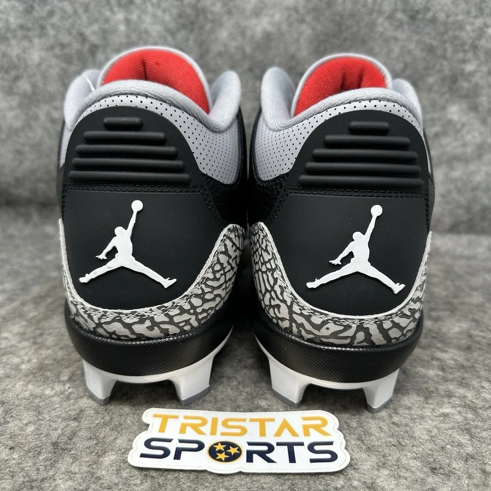 Nike Air Jordan 3 Retro MCS Baseball Cleats Mens 16 Black Cement Red FZ8627-001